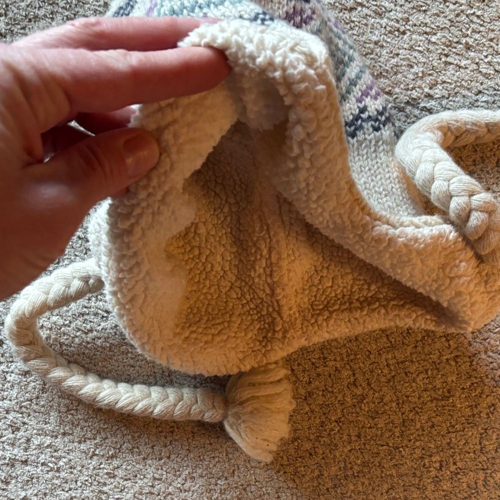 Carhartt Kids' Tan and Purple Knit Hat with Tassels - Picture 7 of 8